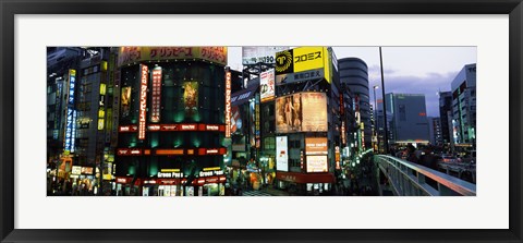 Framed Buildings in a city lit up at night, Shinjuku Ward, Tokyo Prefecture, Kanto Region, Japan Print