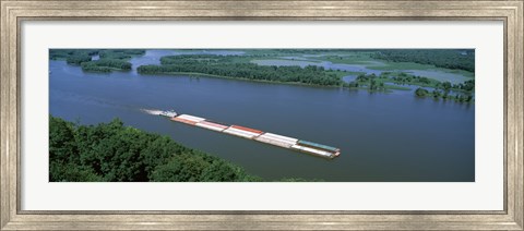 Framed Barge in a river, Mississippi River, Marquette, Prairie Du Chien, Wisconsin-Iowa, USA Print