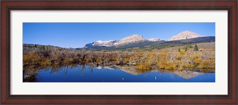 Framed Reflection of mountains in water, Milk River, US Glacier National Park, Montana, USA Print