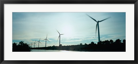 Framed Wind turbines in motion at dusk, Provence-Alpes-Cote d&#39;Azur, France Print
