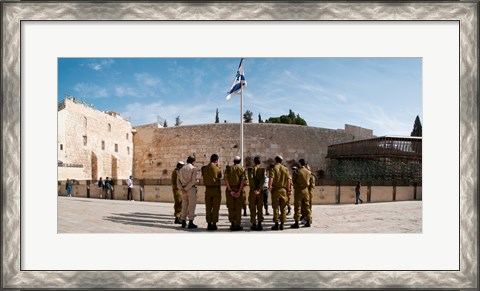 Framed Israeli soldiers being instructed by officer in plaza in front of Western Wall, Jerusalem, Israel Print