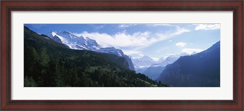 Framed Snow covered mountains, Swiss Alps, Wengen, Bernese Oberland, Berne Canton, Switzerland Print