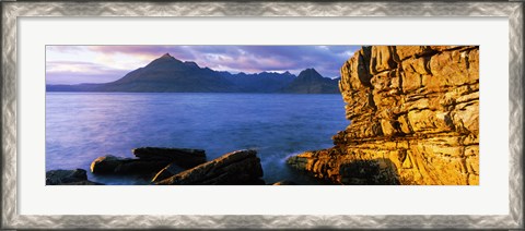 Framed Rock formations at coast, Elgol, Black Cuillin, Isle of Skye, Inner Hebrides, Scotland Print