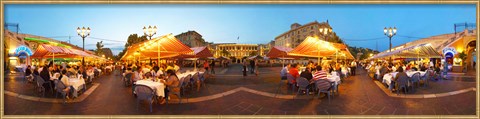 Framed People having outdoor dining at evening, Nice, Provence-Alpes-Cote d&#39;Azur, France Print