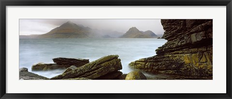 Framed Rock formations at coast, Black Cuillin, Elgol, Isle of Skye, Inner Hebrides, Highlands Region, Scotland Print