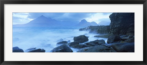 Framed Black Cuillin and waves at coast, Elgol, Isle of Skye, Inner Hebrides, Highlands Region, Scotland Print