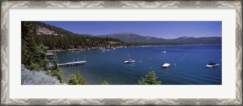 Framed Boats in a lake with mountains in the background, Lake Tahoe, California, USA Print
