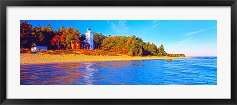 Framed Forty Mile Point Lighthouse on the beach, Michigan, USA Print