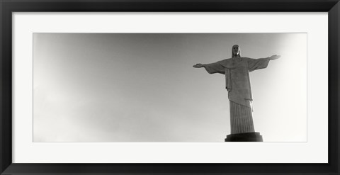 Framed Low angle view of Christ The Redeemer, Corcovado, Rio de Janeiro, Brazil (black and white) Print