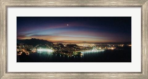 Framed Rio de Janeiro lit up at night viewed from Sugarloaf Mountain, Brazil Print