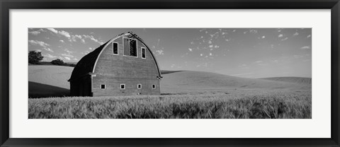 Framed Black and White view of Old barn in a wheat field, Washington State Print