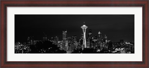 Framed Seattle Space Needle at Night 2010 Print