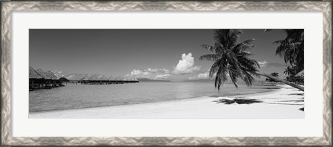 Framed Moana Beach (black and white), Bora Bora, Tahiti, French Polynesia Print