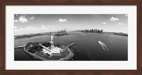 Framed Aerial View of the Statue of Liberty, New York City (black &amp; white) Print