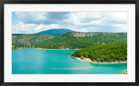 Framed Lake with mountain in the background, Lake of Sainte-Croix, Var, Provence-Alpes-Cote d&#39;Azur, France Print