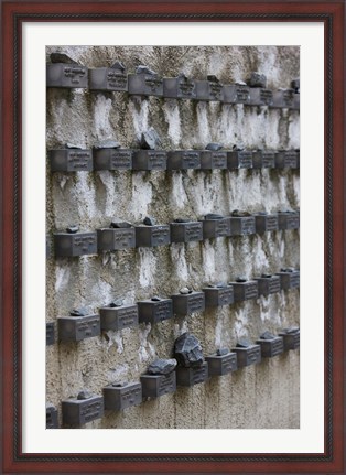 Framed Cemetery wall with names of Holocaust victims, Jewish Cemetery, Frankfurt, Hesse, Germany Print