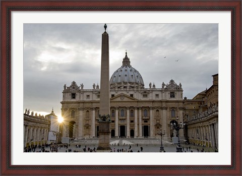 Framed Obelisk in front of the St. Peter&#39;s Basilica at sunset, St. Peter&#39;s Square, Vatican City Print