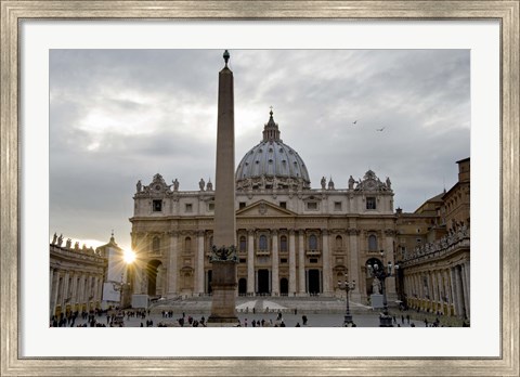 Framed Obelisk in front of the St. Peter&#39;s Basilica at sunset, St. Peter&#39;s Square, Vatican City Print