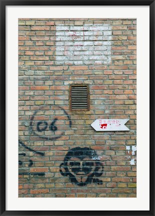 Framed Art and signs painted on a brick wall, Dashanzi Art District, Dashanzi, Chaoyang District, Beijing, China Print