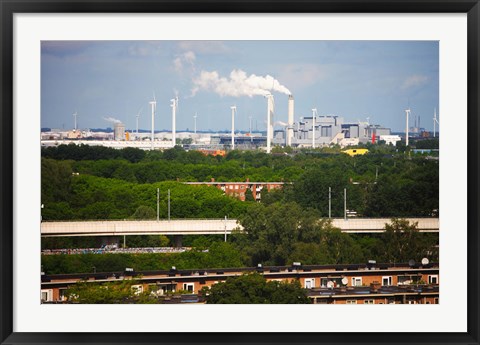 Framed Smoke Stacks and Windmills at Power Station, Netherlands Print