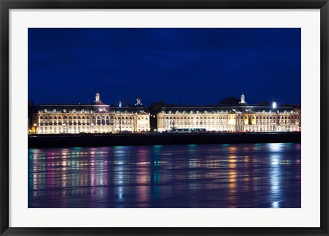 Framed Place de la Bourse buildings from the Garonne River at dusk, Bordeaux, Gironde, Aquitaine, France Print