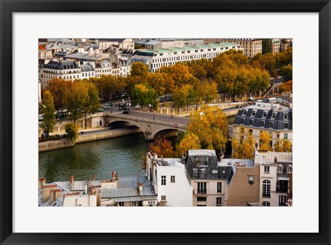 Framed Seine River and city viewed from the Notre Dame Cathedral, Paris, Ile-de-France, France Print