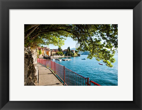Framed Walkway along the shore of a lake, Varenna, Lake Como, Lombardy, Italy Print