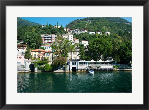 Framed Acquadolce Cafe at the edge of Lake Como, Carate Urio, Province of Como, Lombardy, Italy Print