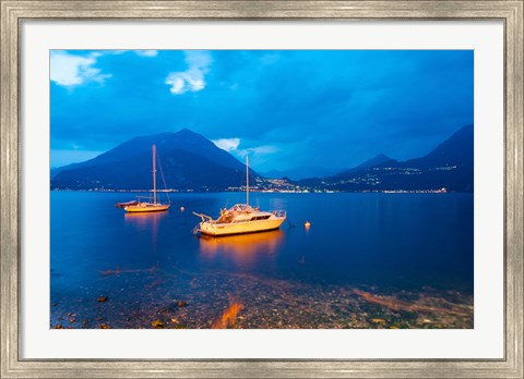 Framed Boats anchored in the Lake Como, Varenna, Lombardy, Italy Print