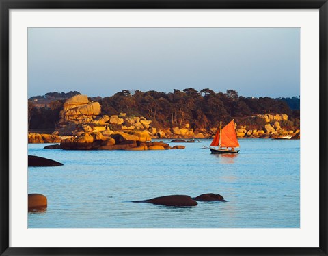 Framed Traditional sailing boat in an ocean, Cotes-d&#39;Armor, Brittany, France Print