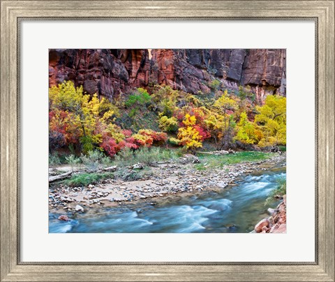 Framed Virgin River and rock face at Big Bend, Zion National Park, Springdale, Utah, USA Print