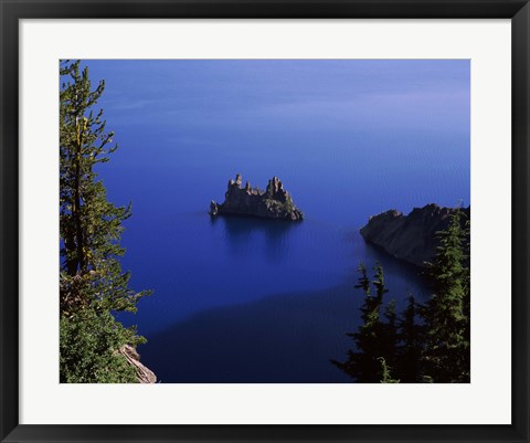Framed Phantom Ship island viewed from Sun Notch overlook, Crater Lake, Crater Lake National Park, Oregon, USA Print