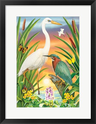 Framed Green And White Herons Print