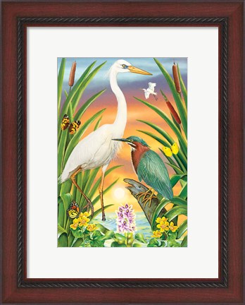 Framed Green And White Herons Print