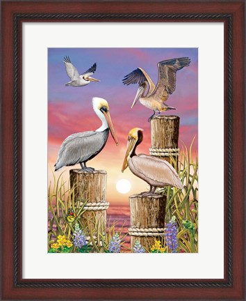 Framed Pelicans-Vertical Print