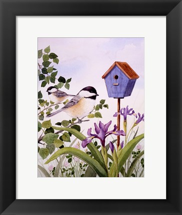 Framed Chickadees And Iris Print