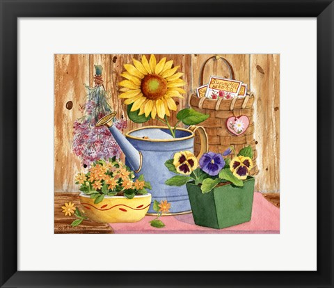 Framed Pansies &amp; Sunflowers Print