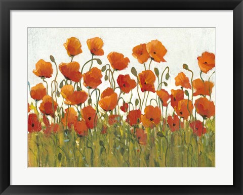 Framed Rows of Poppies I Print