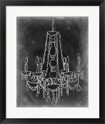 Framed Chalkboard Chandelier Sketch I Print