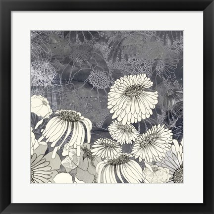 Framed Flowers on Grey III Print