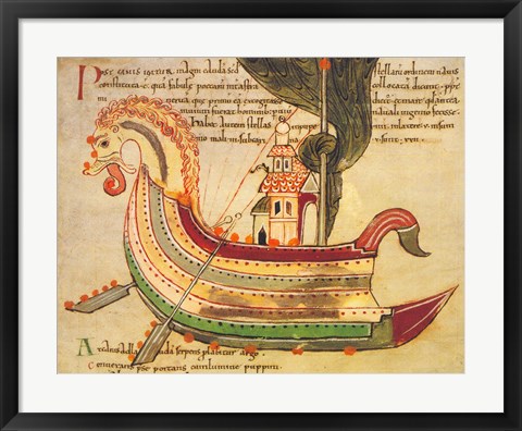 Framed Viking Dragon Ship Print