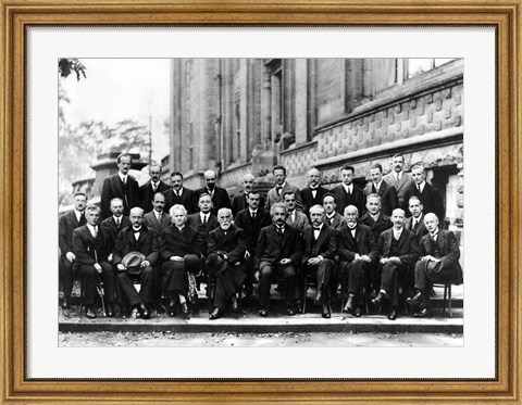 Framed 1927 Solvay Conference on Quantum Mechanics Print