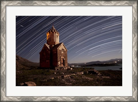 Framed Star trails above Dzordza church, Iran Print