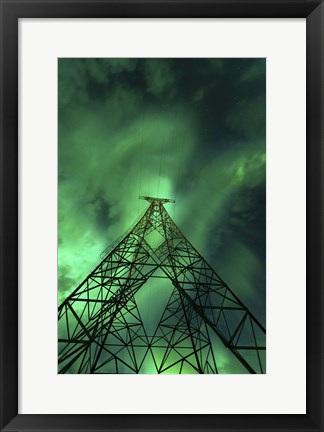 Framed Powerlines and aurora borealis, Tjeldsundet, Norway Print