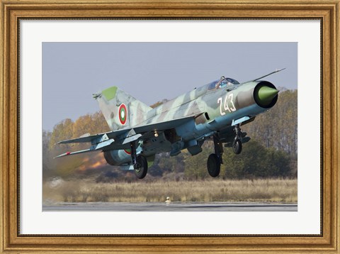 Framed Bulgarian Air Force MiG-21bis jet fighter taking off Print