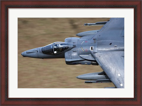 Framed Front section of a Royal Air Force Harrier GR9 flying low over North Wales Print