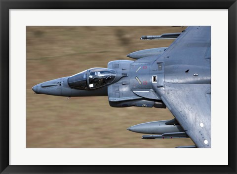 Framed Front section of a Royal Air Force Harrier GR9 flying low over North Wales Print
