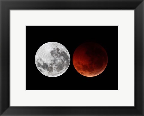 Framed composite showing the moon before the eclipse and during totality phase Print