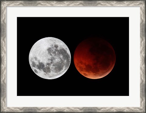 Framed composite showing the moon before the eclipse and during totality phase Print
