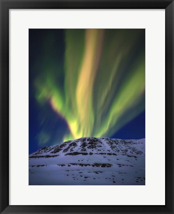 Framed Aurora Borealis over Toviktinden Mountain in Troms County, Norway Print